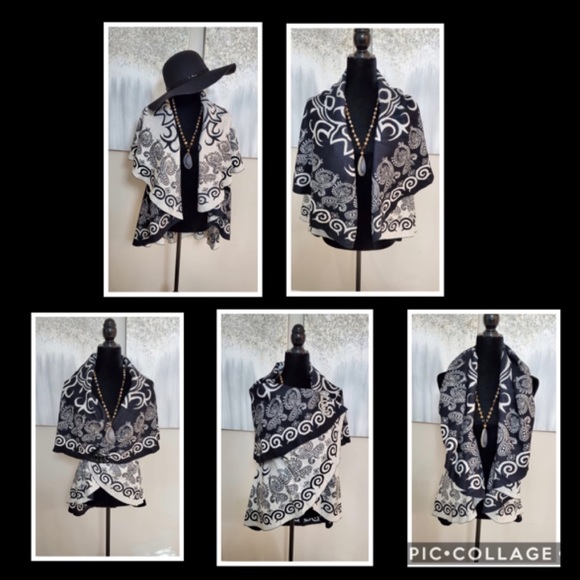 Reversible Shawl Black And White. Beautiful Cape - Picture 1 of 5